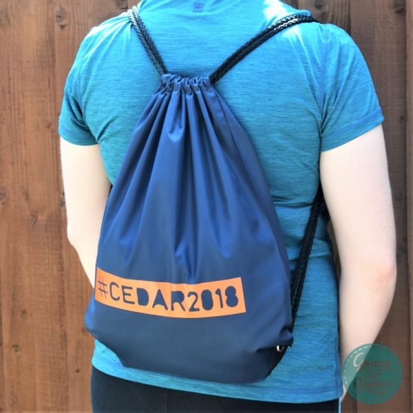 Personalised Drawstring Bags - Orange on Navy