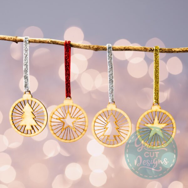 Christmas Tree-Burst and Star-Burst Plain Baubles - Set of 4