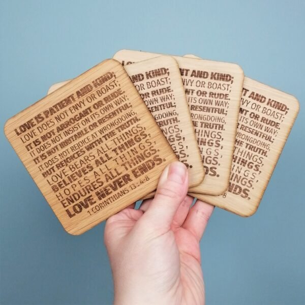 BV Coasters Love is... 1 Cori.13:4-8 Square - set of 4